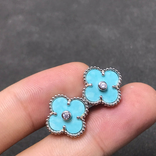 [Ornora Jewelry]CLOVER 1 DIAMOND BLUE SKY SILVER EARRINGS