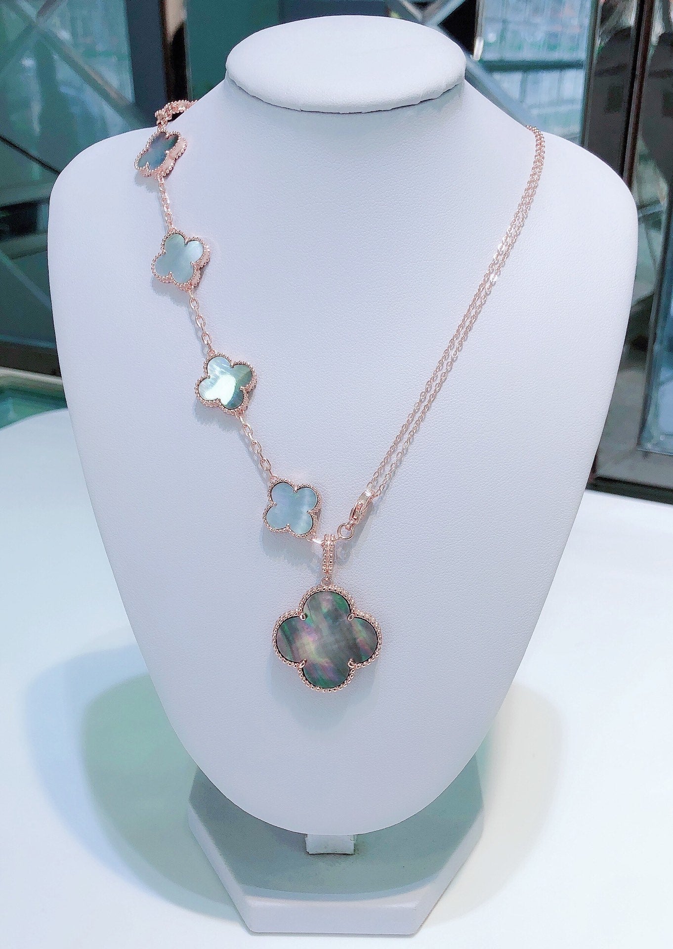 [Ornora Jewelry]COMBINED BRACELET 5 MOTIFS AND NECKLACE DARK MOP ROSE GOLD