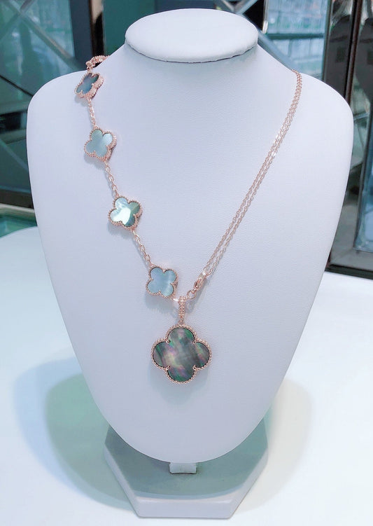 [Ornora Jewelry]COMBINED BRACELET 5 MOTIFS AND NECKLACE DARK MOP ROSE GOLD