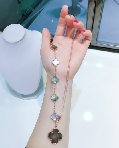 [Ornora Jewelry]COMBINED BRACELET 5 MOTIFS AND NECKLACE DARK MOP ROSE GOLD