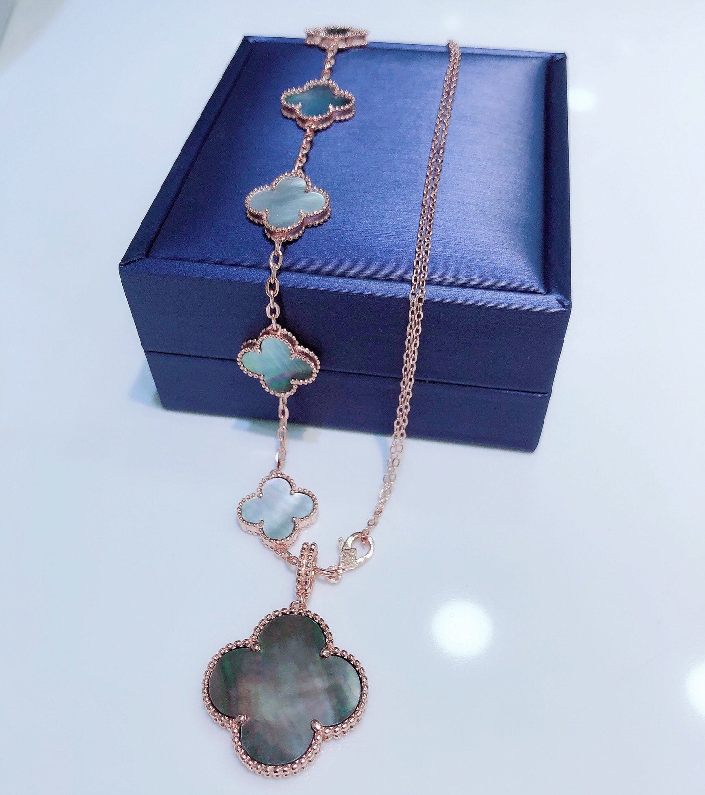 [Ornora Jewelry]COMBINED BRACELET 5 MOTIFS AND NECKLACE DARK MOP ROSE GOLD