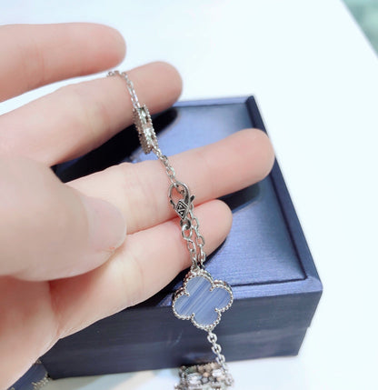 [Ornora Jewelry]CLOVER 10 MOTIFS CHALCEDONY DIAMONDS SILVER NECKLACE