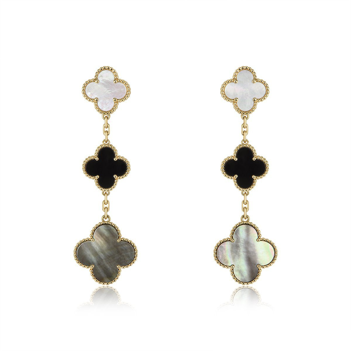 [Ornora Jewelry]CLOVER EARRINGS GOLD ONYX MOP 3 MOTIF