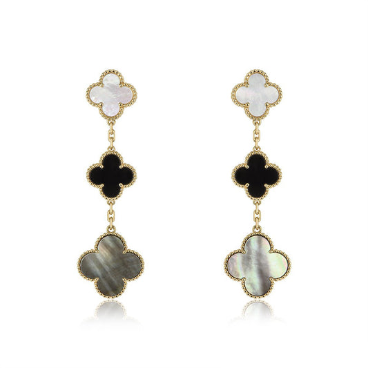 [Ornora Jewelry]CLOVER EARRINGS GOLD ONYX MOP 3 MOTIF
