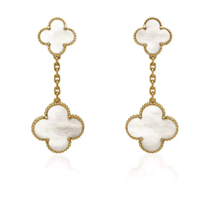 [Ornora Jewelry]CLOVER 2 MOTIF WHITE MOP EARRINGS