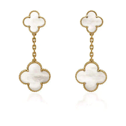[Ornora Jewelry]CLOVER 2 MOTIF WHITE MOP EARRINGS