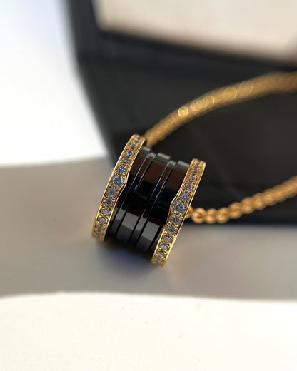 [Ornora Jewelry]ZERO 1 BLACK CERAMIC DIAMOND PINK GOLD NECKLACE