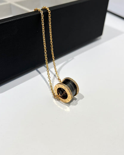 [Ornora Jewelry]ZERO 1 BLACK CERAMIC DIAMOND PINK GOLD NECKLACE