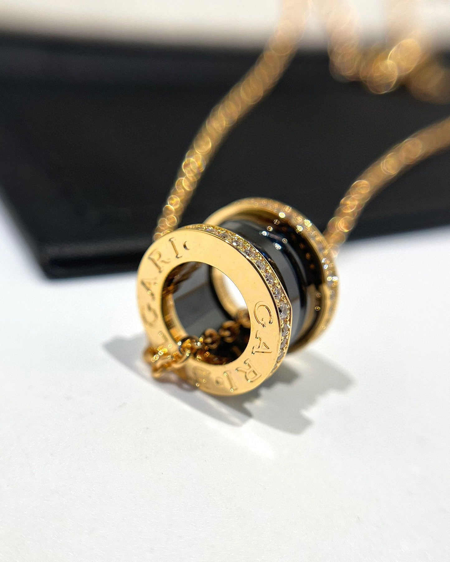 [Ornora Jewelry]ZERO 1 BLACK CERAMIC DIAMOND PINK GOLD NECKLACE