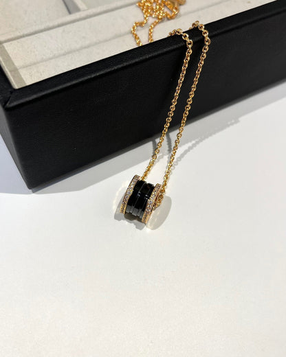 [Ornora Jewelry]ZERO 1 BLACK CERAMIC DIAMOND PINK GOLD NECKLACE
