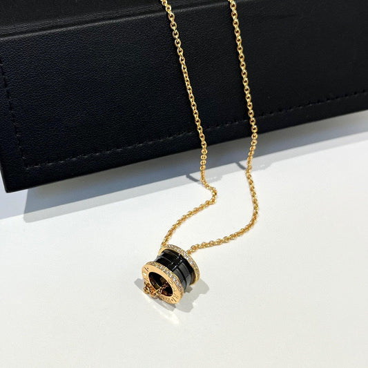 [Ornora Jewelry]ZERO 1 BLACK CERAMIC DIAMOND PINK GOLD NECKLACE
