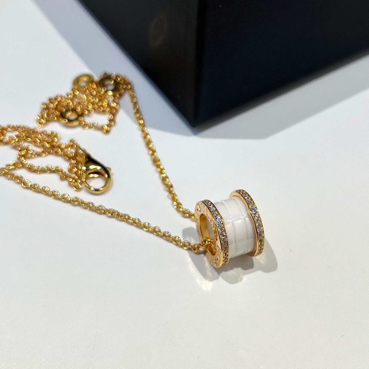 [Ornora Jewelry]ZERO 1 WHITE CERAMIC DIAMOND PINK GOLD NECKLACE