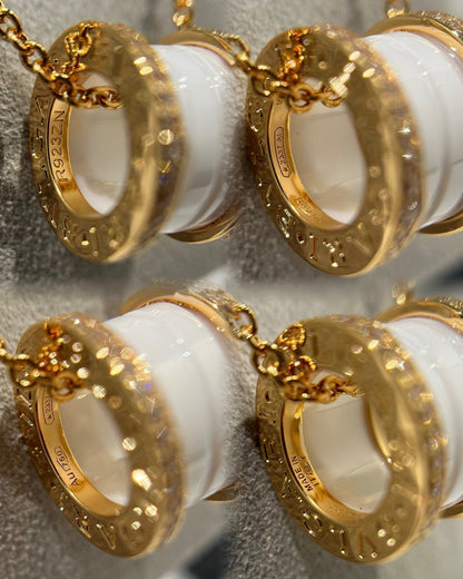 [Ornora Jewelry]ZERO 1 WHITE CERAMIC DIAMOND PINK GOLD NECKLACE