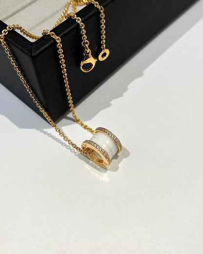 [Ornora Jewelry]ZERO 1 WHITE CERAMIC DIAMOND PINK GOLD NECKLACE